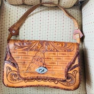 Vintage Handmade Tooled Leather Purse